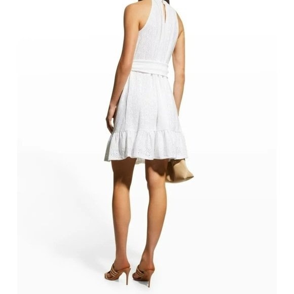 MICHAEL Michael Kors White Eyelet Mock Neck Belted Mini Dress Size Small - Picture 2 of 3